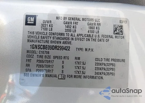 2013 Chevrolet Tahoe Lt из США, поврежденный, VIN 1GNSCBE09DR299422